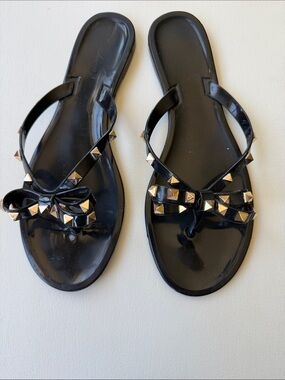 Fashion Brand Company Black Studded Bow Jelly Sandals